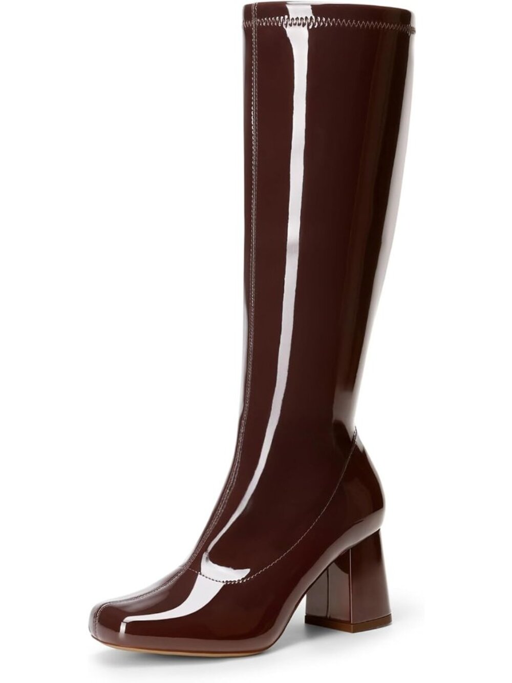 DREAM PAIRS Women's Brown Wide Calf Square Toe Chunky Knee High Gogo Boot Shoes